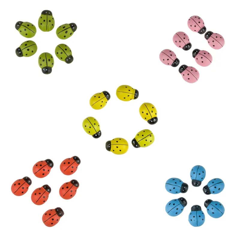 Buburuze decorative din lemn, Multicolore, 2,5 cm, Set 40 buc
