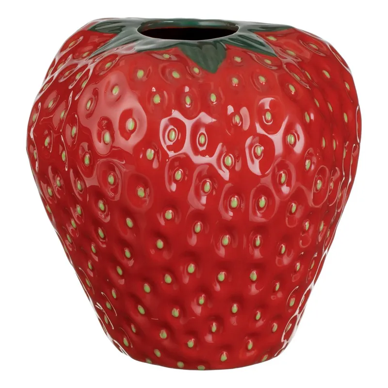 Vază decorativă ceramică în formă de căpșună, 20x20x21 cm, roșu