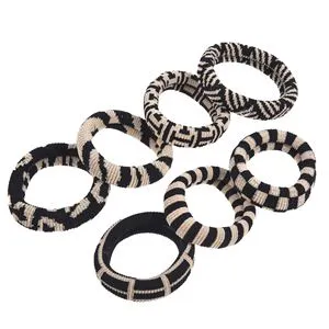 Elastice de păr din frotte cu modele geometrice, ecru și negru, set 7 bucăți