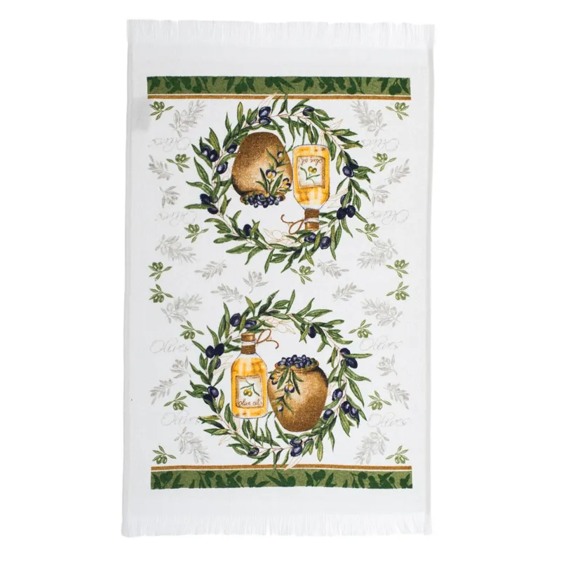 Prosop de bucătărie din bumbac alb cu model masline 60x35cm
