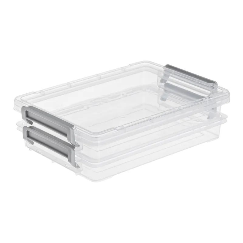 Set 2 Cutii de Organizare cu 2 Nivele, Plastic Transparent, 25.4x17.5x3cm