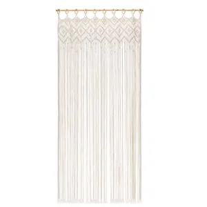 Perdea Decorativă Macrame Ecru cu Margele din Lemn pentru Ușă