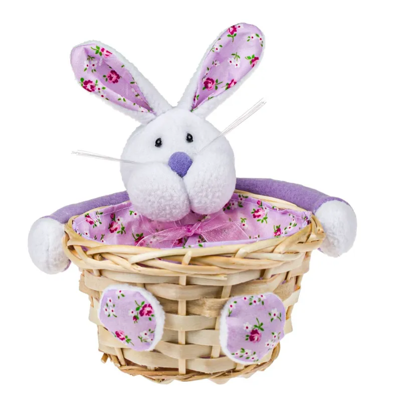 Cos Decorativ de Paste cu Iepure, Tesatura Floral, Ø14cm