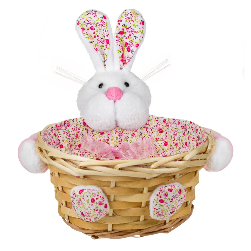 Cos Decorativ de Paste cu Iepure, Tesatura Floral, Ø20cm