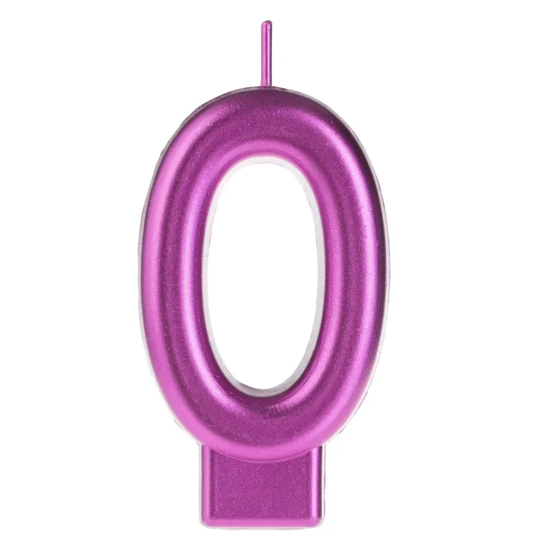Lumanare cifra 0, Fucsia Metalizat, pentru tort de zi de nastere