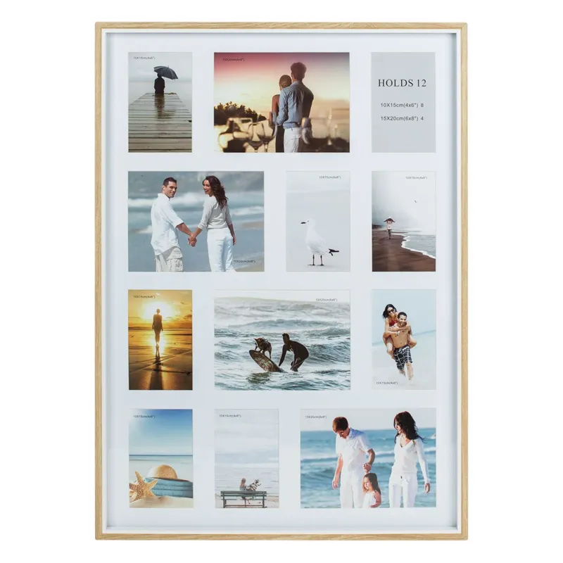Ramă foto decorativă din lemn cu paspartu, 12 fotografii, 52.5x72.5 cm