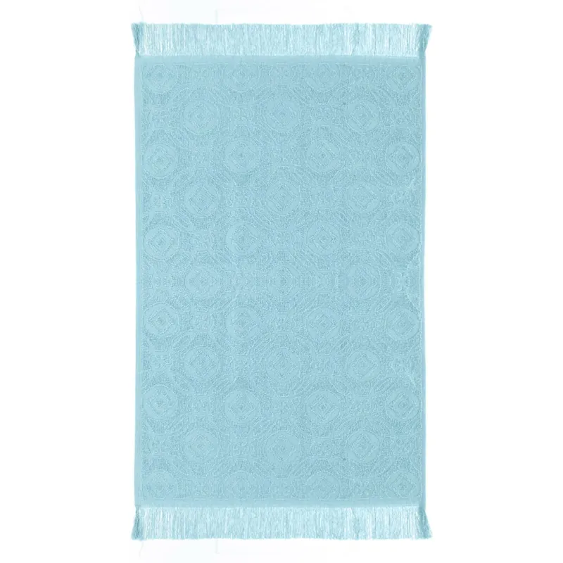 Prosop de bucatarie din bumbac, turcoaz, cu model romburi si flori, franjuri, 60x40 cm
