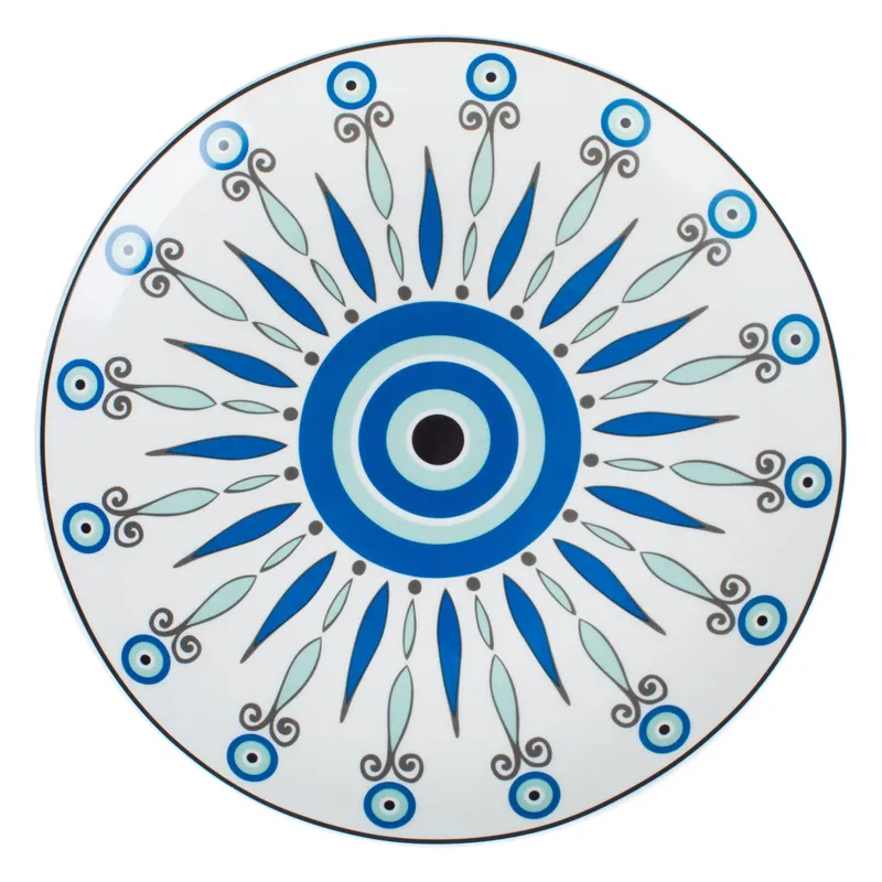 Farfuri Intinse Albe cu Design Tribal și Ochi Albastru