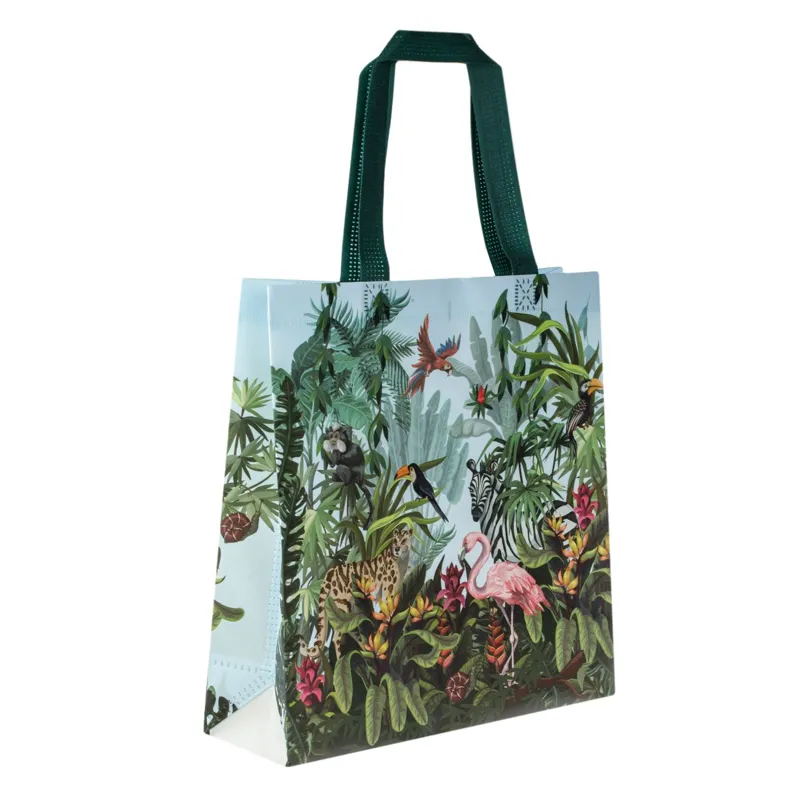 Sacosa reutilizabila cu model jungla, 30x10x30cm, verde