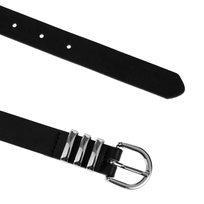 Curea Neagra cu Catarama de Culoare Argintie Metalica pentru Femei 110x2.3cm - One Size – poza 3