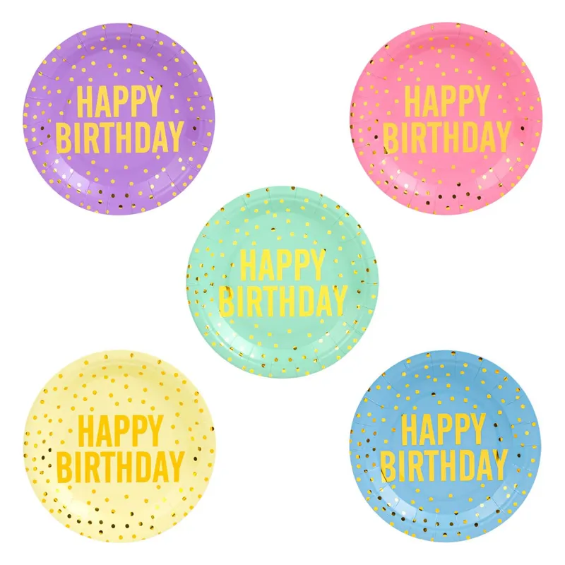 Set farfurii carton Happy Birthday Multicolor 25 bucăți Diametru 23cm