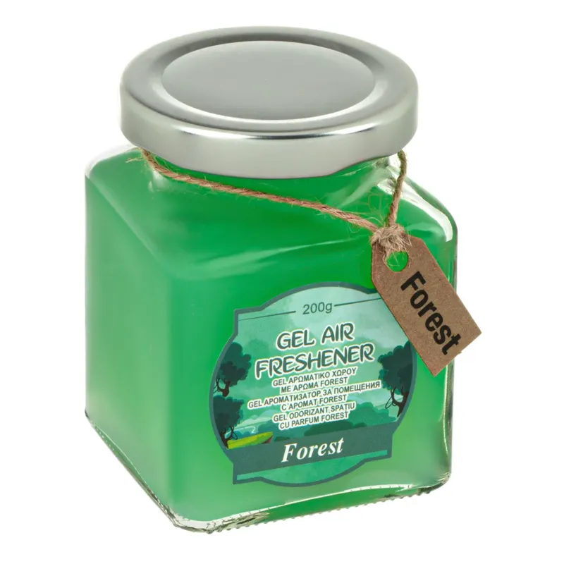 Odorizant de camera cu gel, Aroma Forest, 200g, Recipient din sticla, Verde