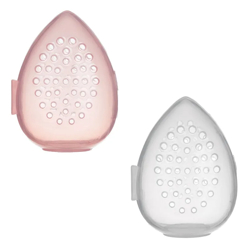 Cutie perforată pentru bureți de machiaj, 2 buc, Ø6x8cm, Transparentă și Roz