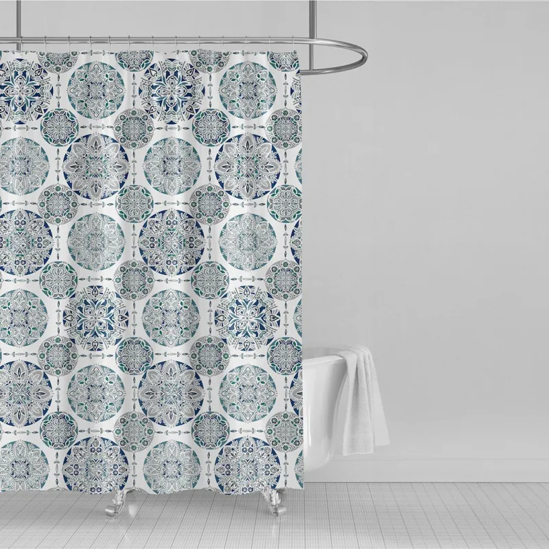 Perdea Duș Poliester Model Vintage Cercuri Multicolor 180x180cm cu 12 inele