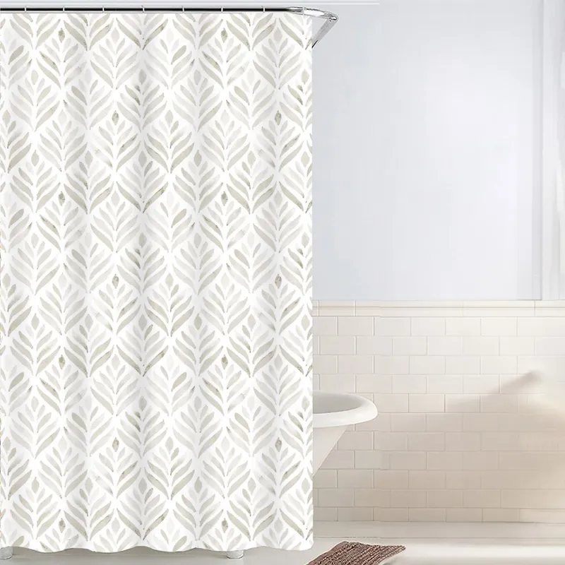 Perdea de dus, Alb, 180x180cm, cu Modele Hexagonale Aurii, Include 12 Inele