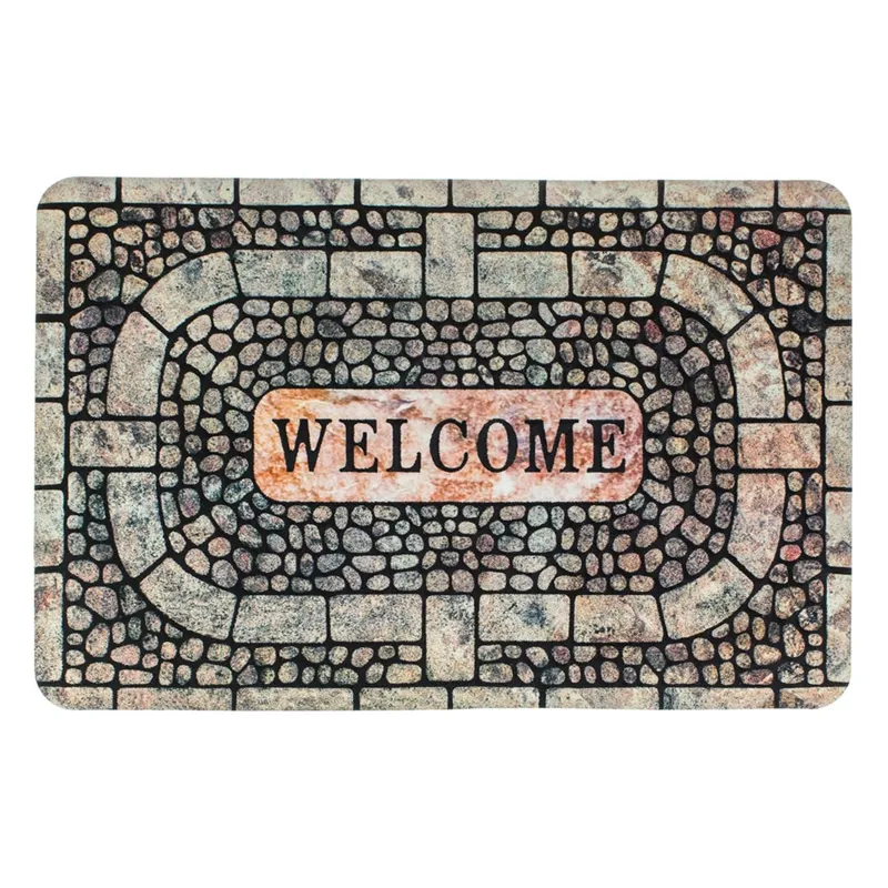 Covoraș de intrare cu model pietre și mesaj Welcome, 60x40 cm