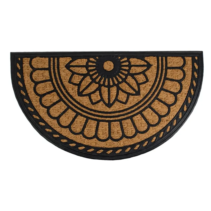 Covoras de intrare semicircular maro cu model floral 70x40 cm