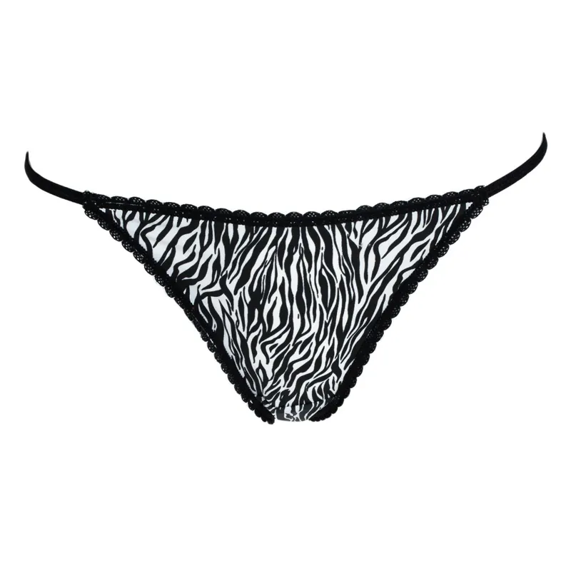 Chiloți string satinați cu dantelă, model zebră, One Size