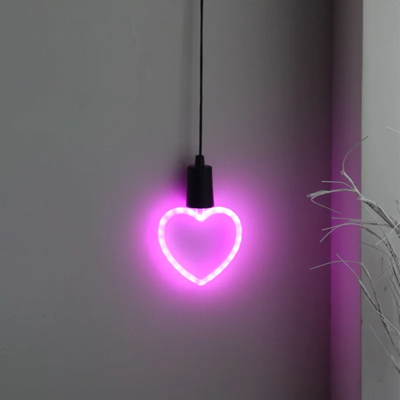 Lampă Neon în Formă de Inimă, Roz, cu Baterii