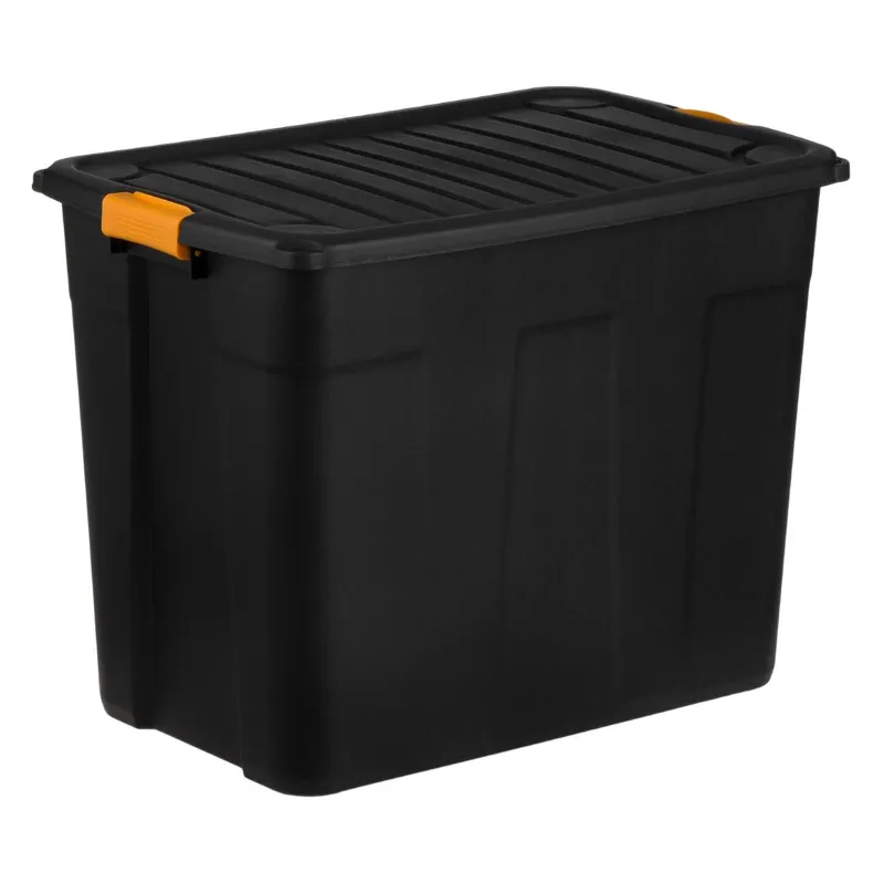 Cutie de Depozitare Plastic Rezistentă 120L Negru cu Cleme