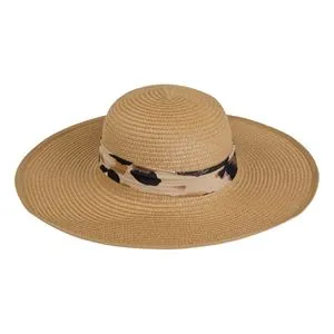 Palarie de Culoare Naturala Inchisa cu Margine & Panglica Leopard pentru Femei