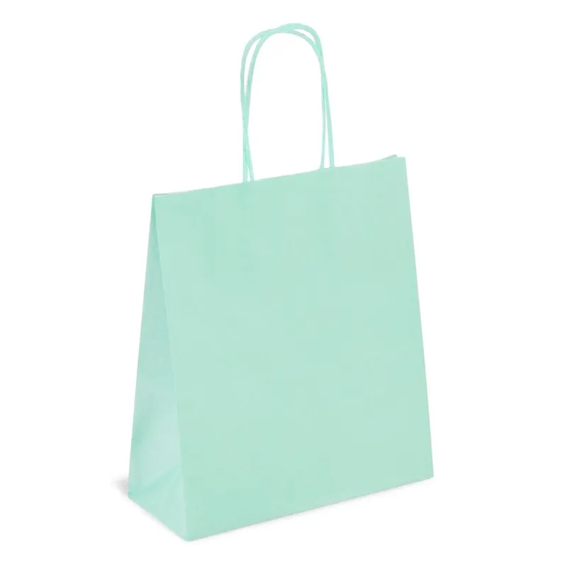 Sacosă cadou kraft verde menta cu manere din hartie
