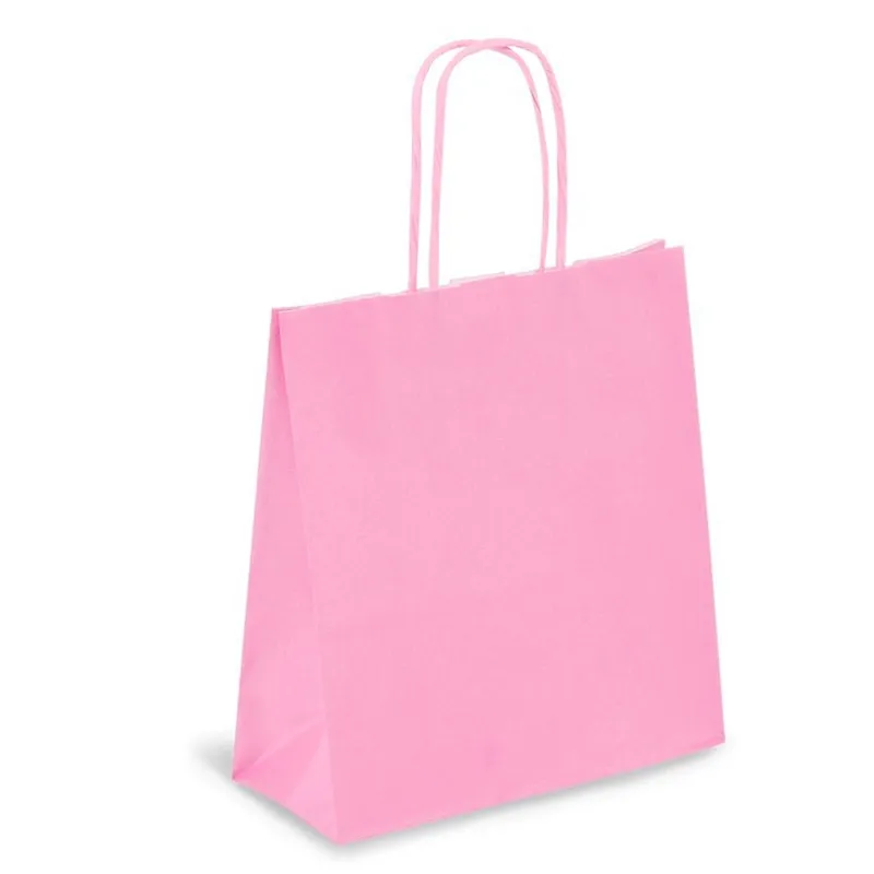 Sac de cadou kraft roz cu mâner din hârtie