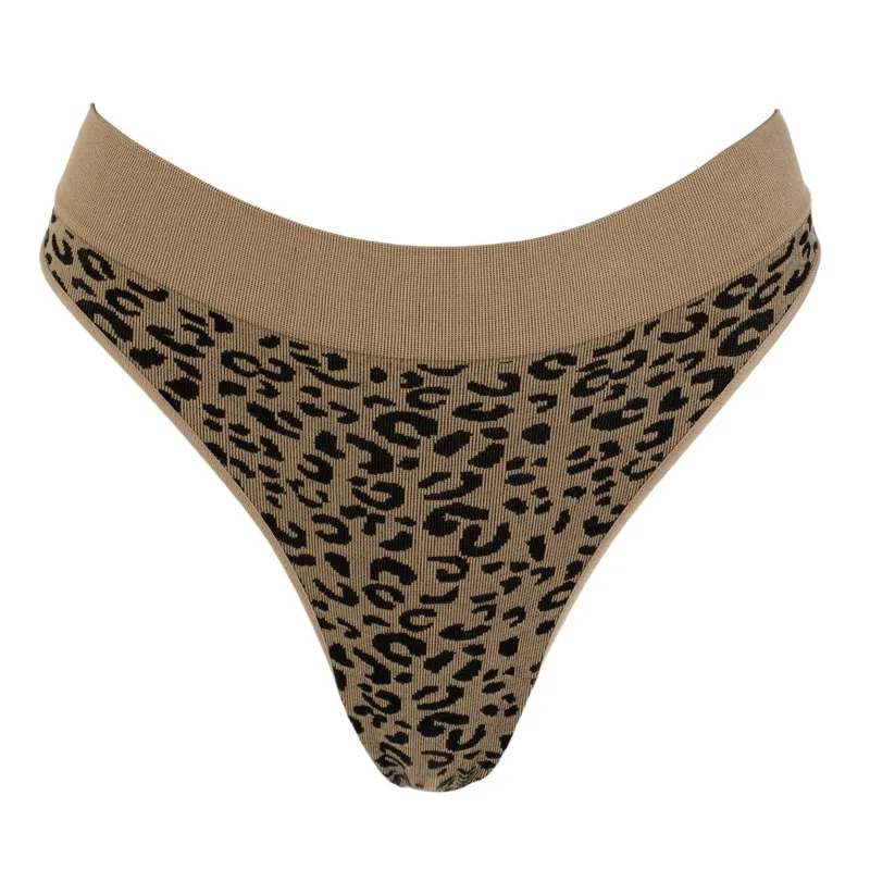 Chiloti String Seamless cu Imprimeu Leopard, Bej