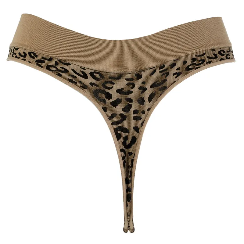 Chiloți string bej cu imprimeu leopard, ribbed seamless, pentru femei – poza 3