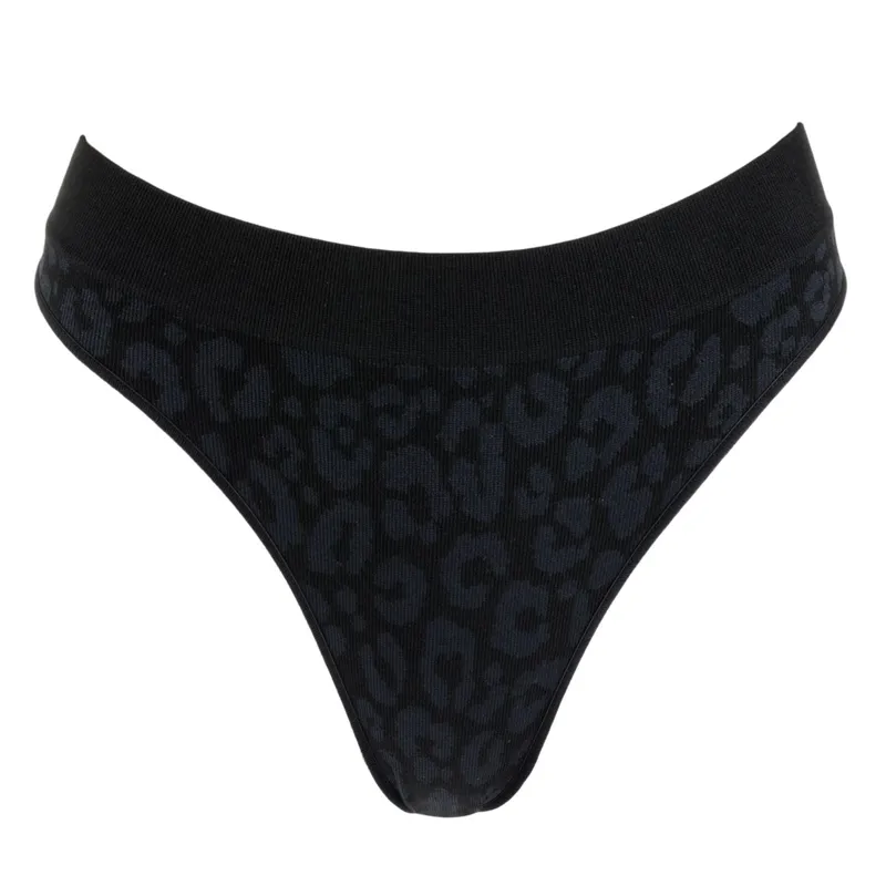 Chiloti String Seamless cu Imprimeu Leopard, Negru