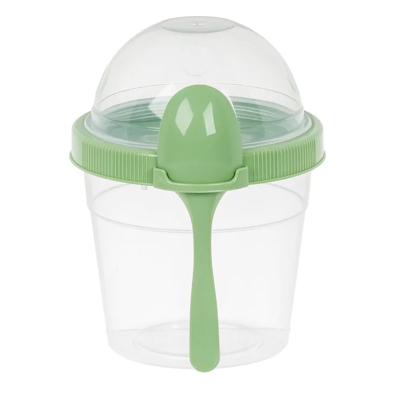 Caserolă Plastic Take Away Snack cu Lingură Verde Mentă