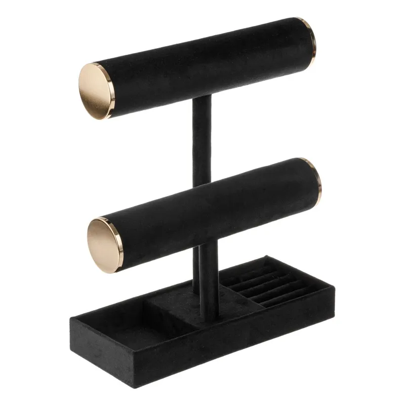 Organizator Bijuterii din Catifea Neagră cu Accente Aurii, 24x10x27.5cm