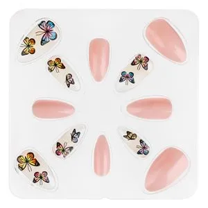 Unghii False Almond cu Glitter și Fluturi, Set 12 buc