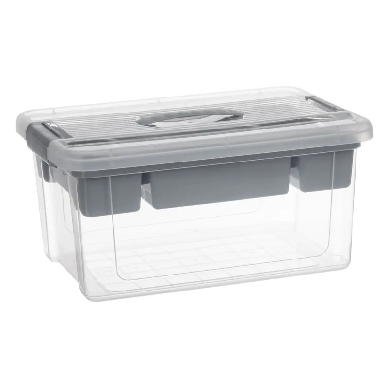 Cutie de depozitare din plastic transparent cu raft și 4 compartimente, 16L, 41x29x20cm