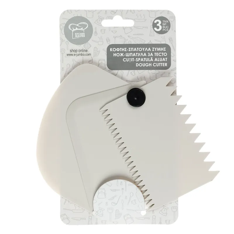 Set 3 ustensile patiserie: tăietor aluat, spatulă dreaptă și spatulă modelare, 9x14 cm, alb