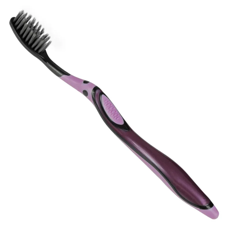 Periuta de dinti cu peri moi și maner ergonomic roz metalizat