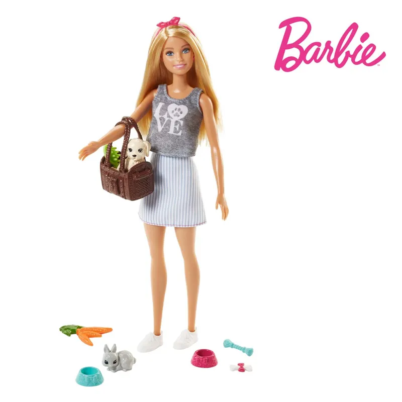 Papusa Barbie cu caine și accesorii pentru animale