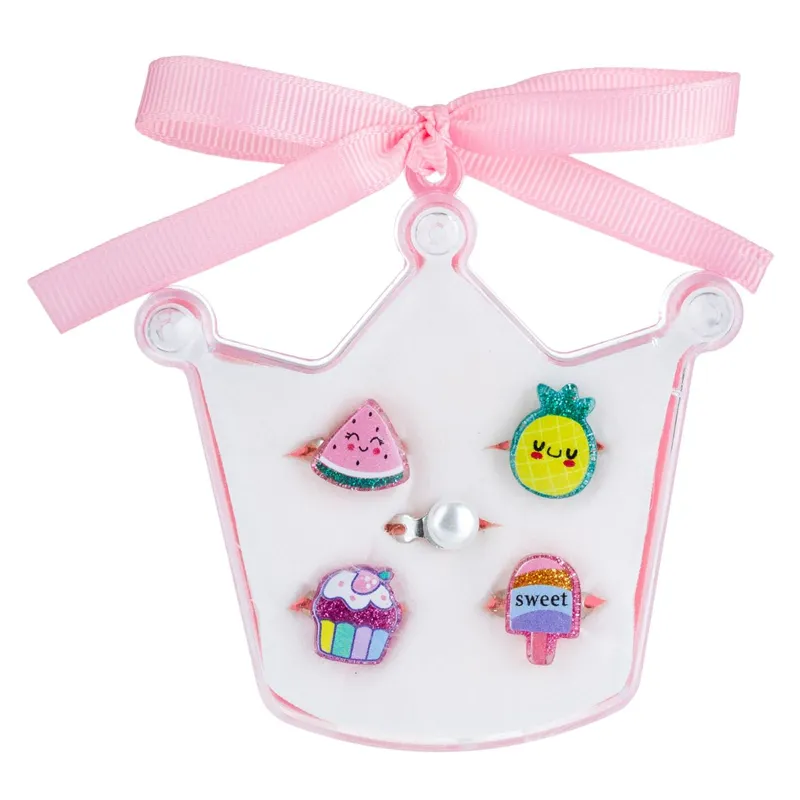 Set Inele Copii Vară Multicolor 5 Bucăți Pepene Ananas Cupcake Înghețată