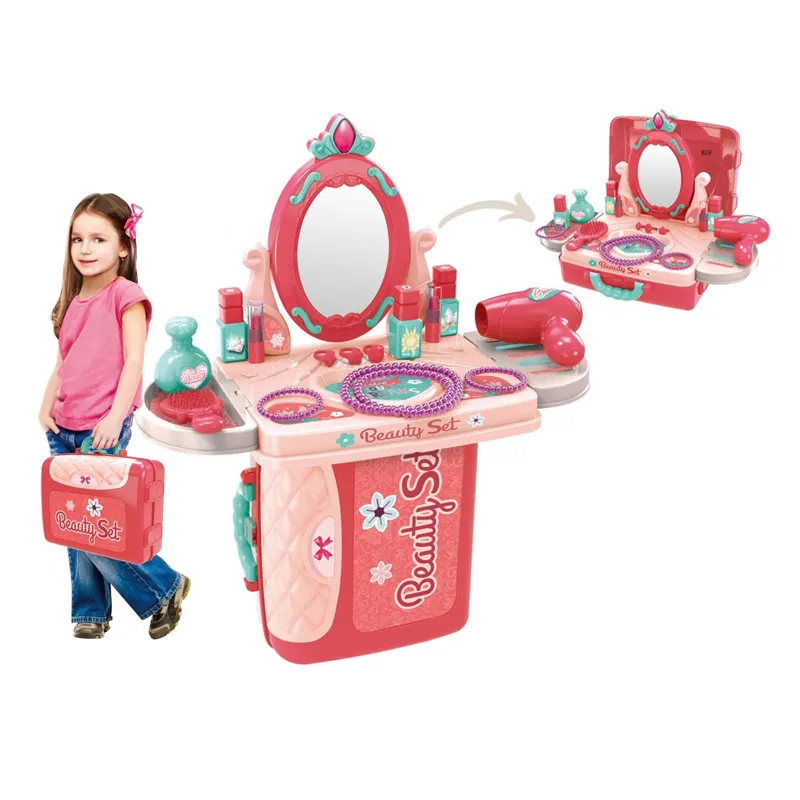 Valiza Bijuterii Roz cu Oglindă și Accesorii – 14 Piese, 26x10x20cm – poza 4