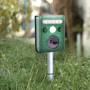 Repelent cu ultrasunete pentru animale și păsări, cu panou solar, Verde