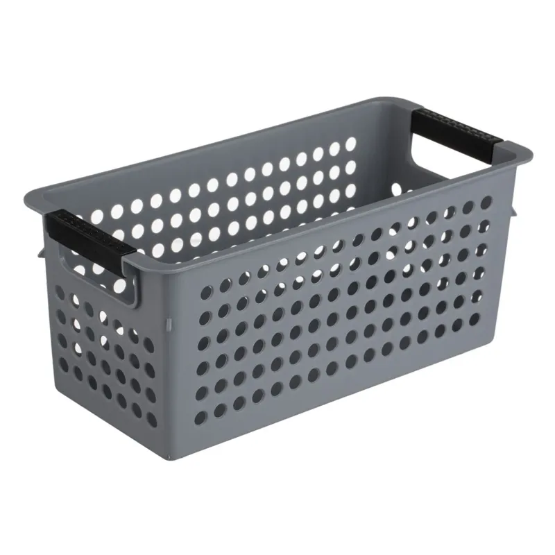 Cos de depozitare plastic perforat cu manere gri