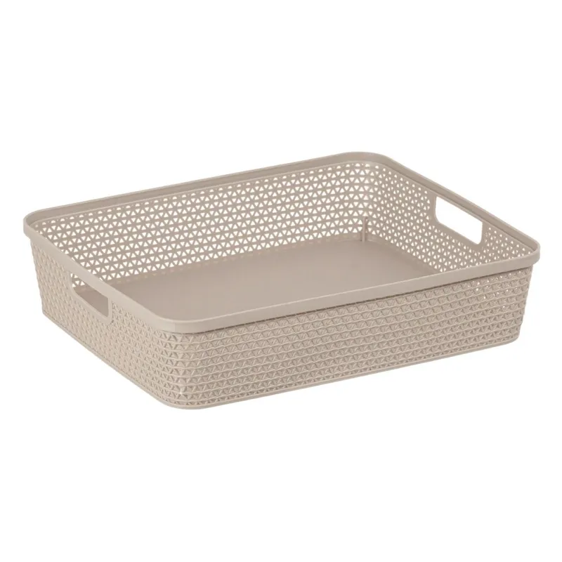 Cos de depozitare plastic tip ratan bej cu manere 5.5L