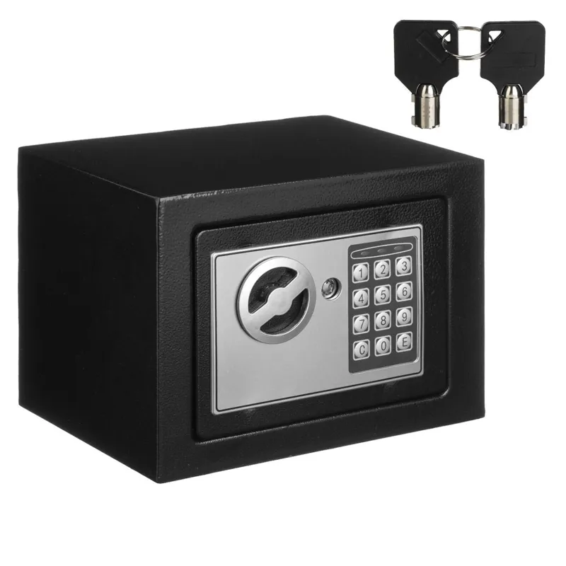 Seif cu închidere electronică și chei, 17x17x23 cm, Negru