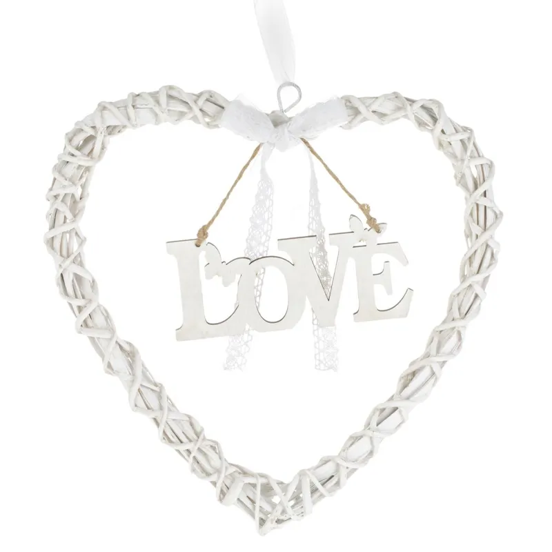 Inima Decorativă din Lemn Albă cu Eticheta \"Love\"