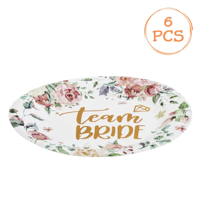 Farfurii din Carton cu Model Floral și Accente Aurii, Ø18cm, Set de 6 Bucăți