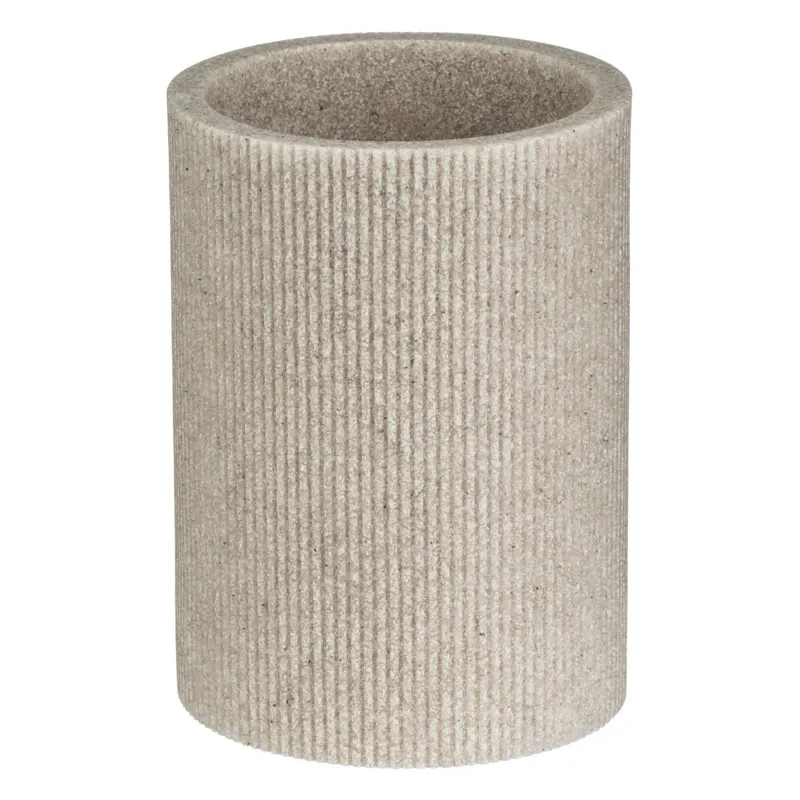 Dozator pentru sapun lichid din polyresin, Bej, cu dungi reliefate, 350 ml