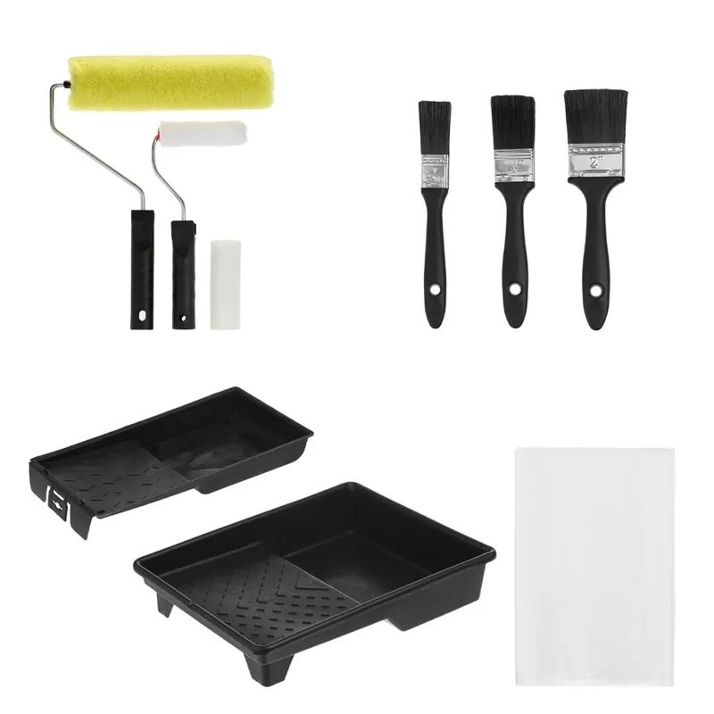 Set de zugravit, 10 piese, cu tavi, trafalete, pensule si folie de protectie