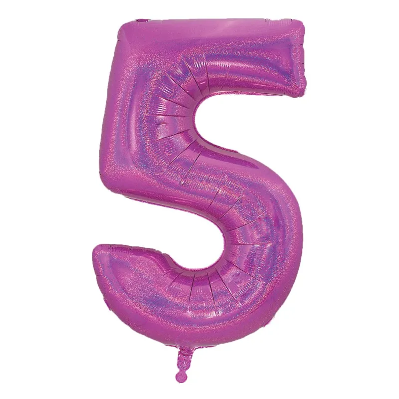 Balon petrecere foliat holografic număr 5 fucsia 60cm
