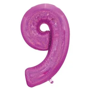 Balon Petrecere Fucsia Holografic Nr. 9, 60cm