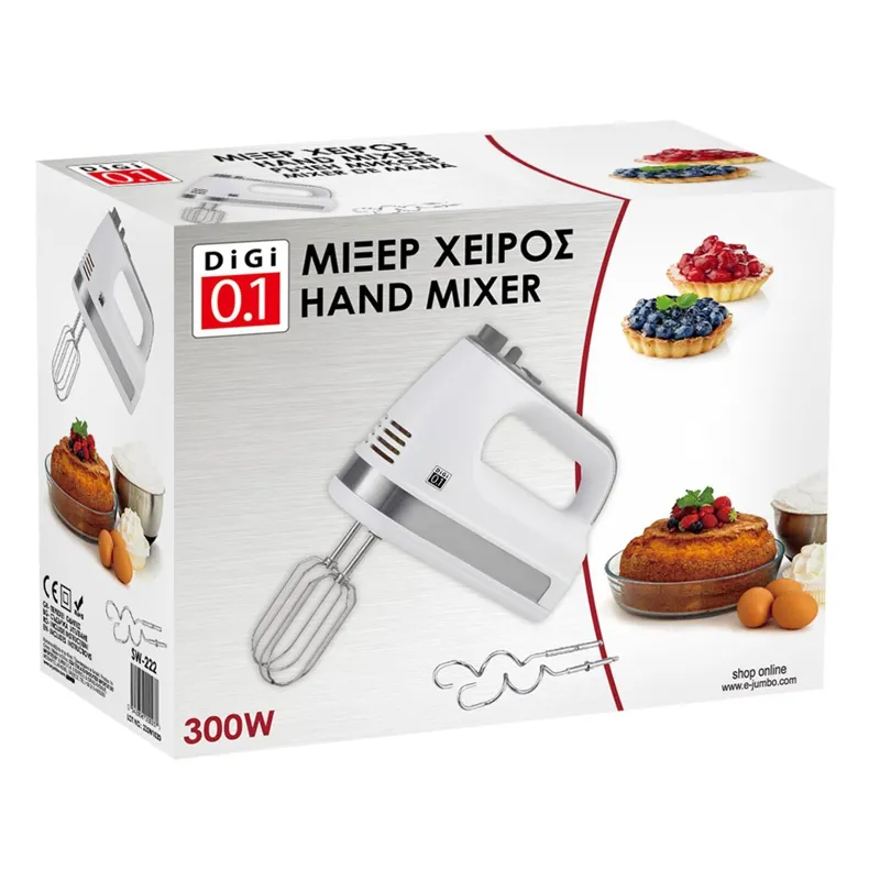 Mixer de mână electric 300W, 5 viteze, turbo, alb cu inox – poza 4